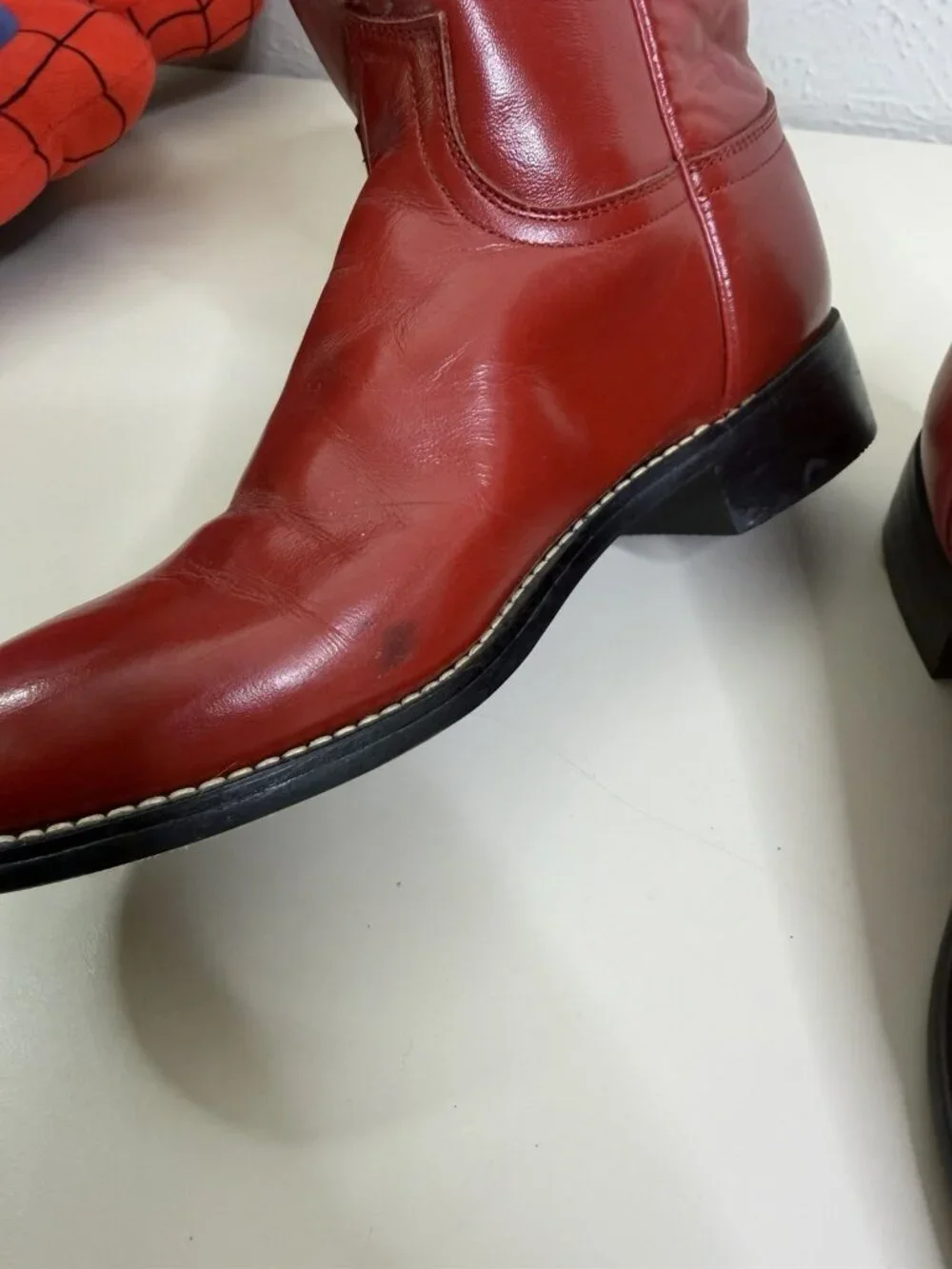 VTG Justin 3D Youth Red Leather Roper Boots Western GUC